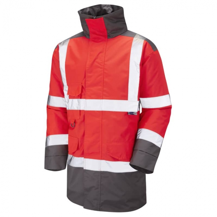 Leo Workwear A01-R/GY Tawstock Hi Vis Jacket Red / Grey